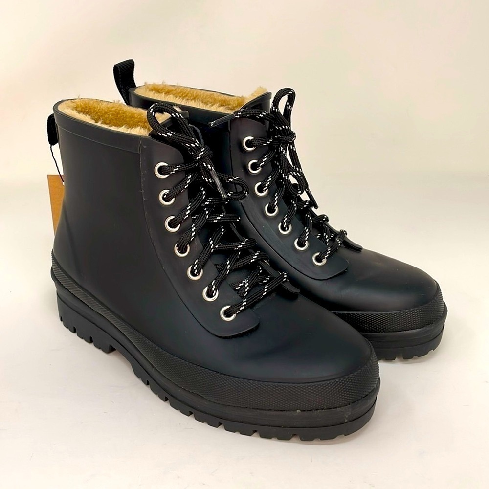 CHOOKA Rain Booties Lace Up Ankle Boots Black Size 7 NWT